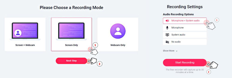 Set up the video and audio recording mode for Discord audio recording